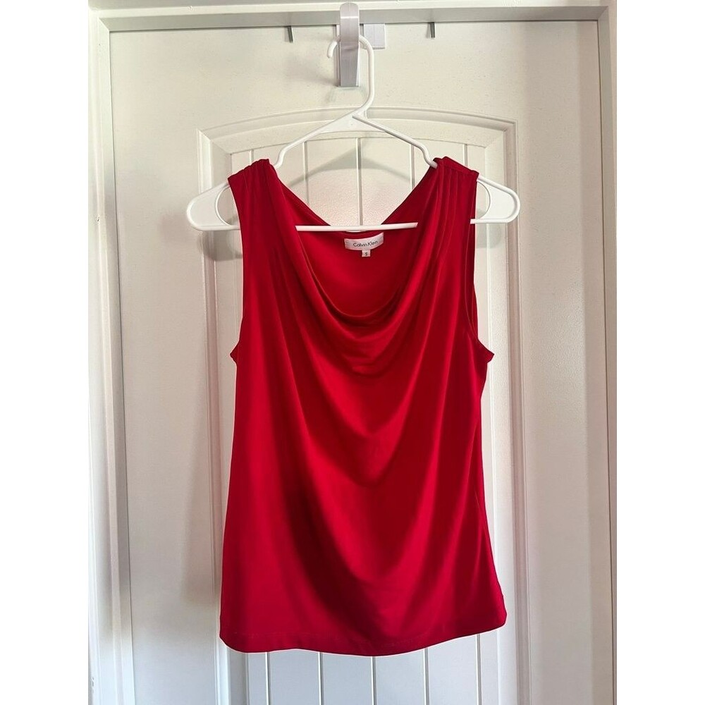 Calvin Klein Red Sleeveless Cowl Neck Tank Top - Size S